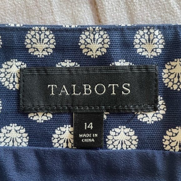 Talbots Mini Skirt Women’s 14 Navy White Medallion Canvas Lined Side Zipper - Picture 2 of 14